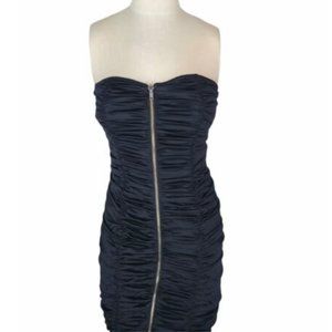 Betsey Johnson slinky black Silk zip front dress strapless